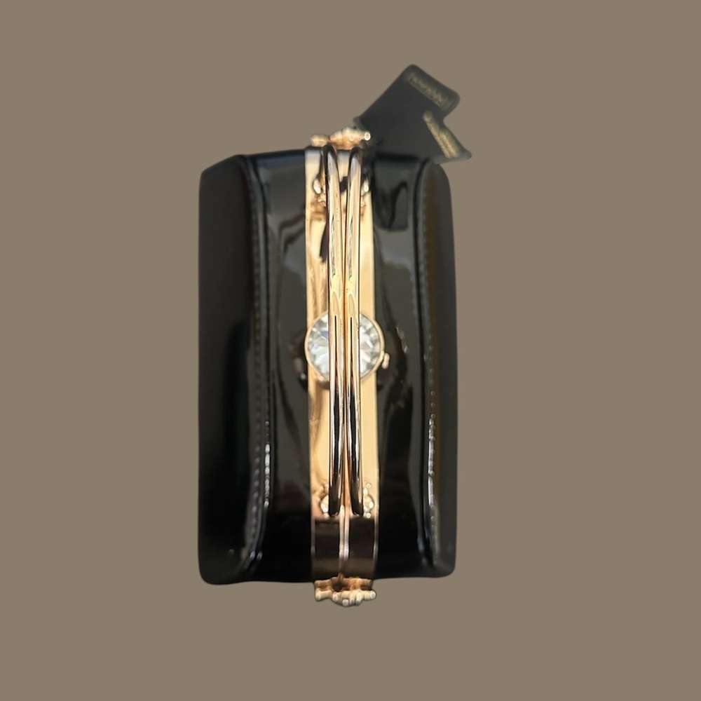 Black Patent Top-Handle Evening Bag with Gold Hardware - Picture 4 of 7